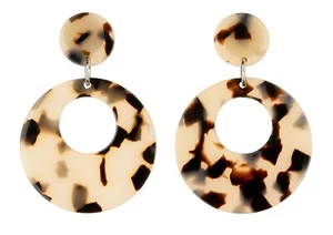 CLIP ON EARRINGS - silver drop earring with brown tortoise shell acrylic - Elica - Picture 1 of 3