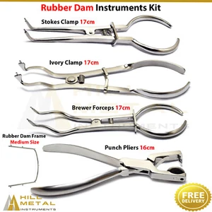 Rubber Dam Instruments Kit Dental Laboratory Punch Pliers Ivory Clamp Forceps - Picture 1 of 7