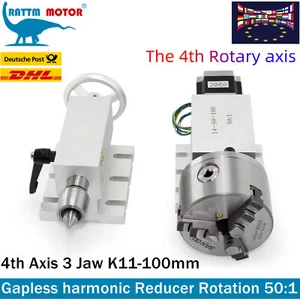 【Ger】4th Axis 3 Jaw K11-100mm Gapless harmonic Reducer Rotation 50:1 + Tailstock - Bild 1 von 6