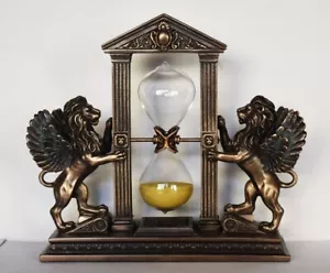 HourGlass In Base with Winged Lions - Symbol of Power - Cold Cast Bronze Resin - Picture 1 of 5
