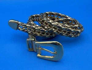 Vtg Gold Metal Chain Link Leather (?) Belt Vintage 80s 90s Glam Chic Classic S/M - Picture 1 of 8