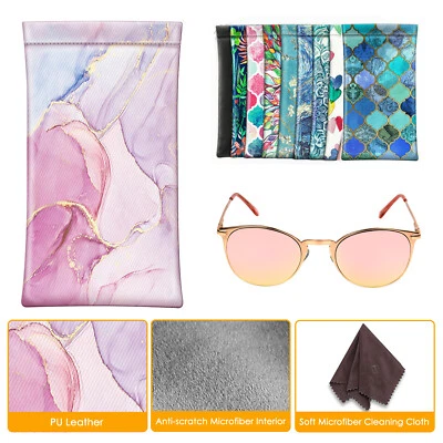 Eyeglasses Pouch with Cleaning Cloth Portable Squeeze Glasses Case Soft Bag - Image 1 of 4