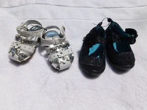 Lot Toddler sz 2 George Sparkle Mary Janes flower Unlisted White Silver Sandals - Picture 1 of 7