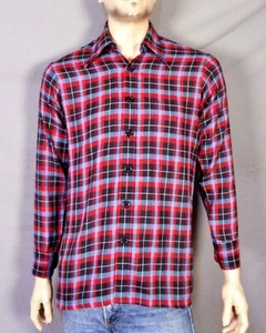vintage 50s 60s 70s Chess King MINTY Light Flannel Big Collar Shirt Mod square M - Picture 1 of 4