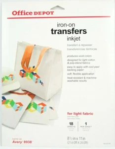 Office Depot Iron On Transfers 8.5" X 11" Inkjet 16 Sheets Produces Vivid Colors - Picture 1 of 8