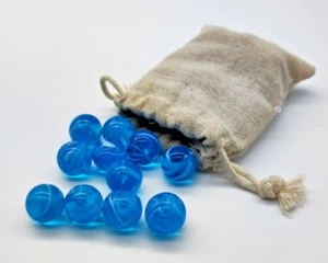 Cloth Bag Of 33 Oxygen Blue/\white Marbles Solitaire Board Replacement Gift 16mm - Picture 1 of 2