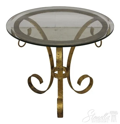 59075EC: Italian Gold Finish Iron Base Round Glass Top Lamp Table - Image 1 of 4
