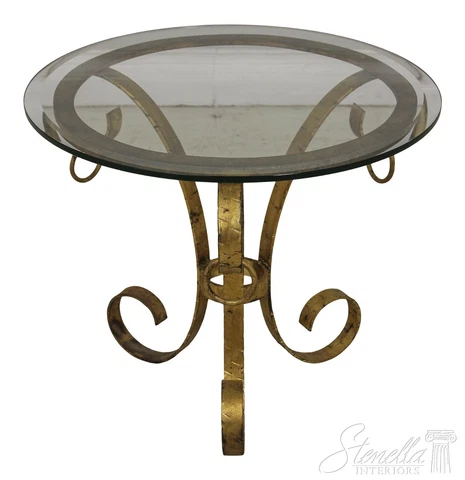 59075EC: Italian Gold Finish Iron Base Round Glass Top Lamp Table Cover