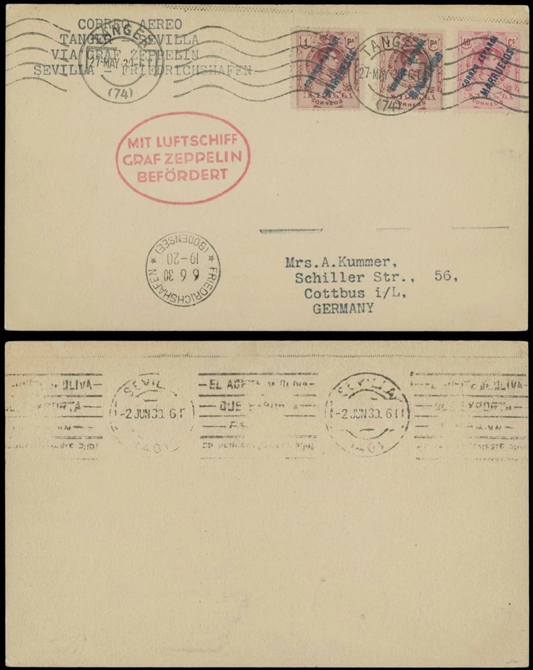 1930, MARRUECOS ESPAÑOL, ZEPPELÍN 1er vuelo de regreso de América SI. #64XVII Foto 1 de 1