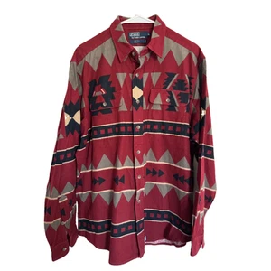 Polo Ralph Lauren Azteca Suroeste Camisa de Franela Abotonada Para Hombres XL Rojo Algodón - Imagen 1 de 6