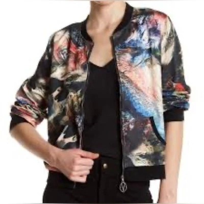 VERTIGO Collection Watercolor Artsy Abstract Bomber Jacket Logo Zipper Size XL - Image 1 of 4