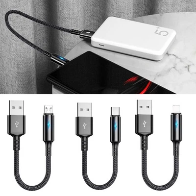 Short USB Charger Cable 3A USB to Type C Micro USB Fast Charging Cord Line 25cm - Image 1 of 4