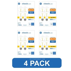 🔥✅ 4pk 16 Bulbs GE LED 4.5W 40W Soft White A19 Light Bulbs 450 Lumens Dimmable - Picture 1 of 10