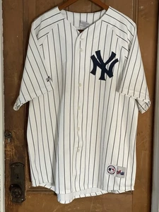Vintage NEW YORK YANKEES MAJESTIC weiß Nadelstreifen BASEBALL TRIKOT Herren XL - Bild 1 von 7
