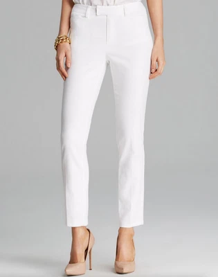 Nanette Lepore Textured Ankle Pants Size 8 White Stretch Cotton Back Pockets - Image 1 of 4