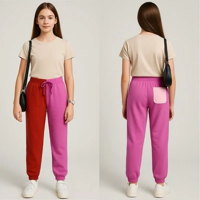 Calça de Moletom Hanna Andersson Colorblock Meninas Tamanho 12 Bolsos Terry Francês Joggers - Imagem 1 de 4