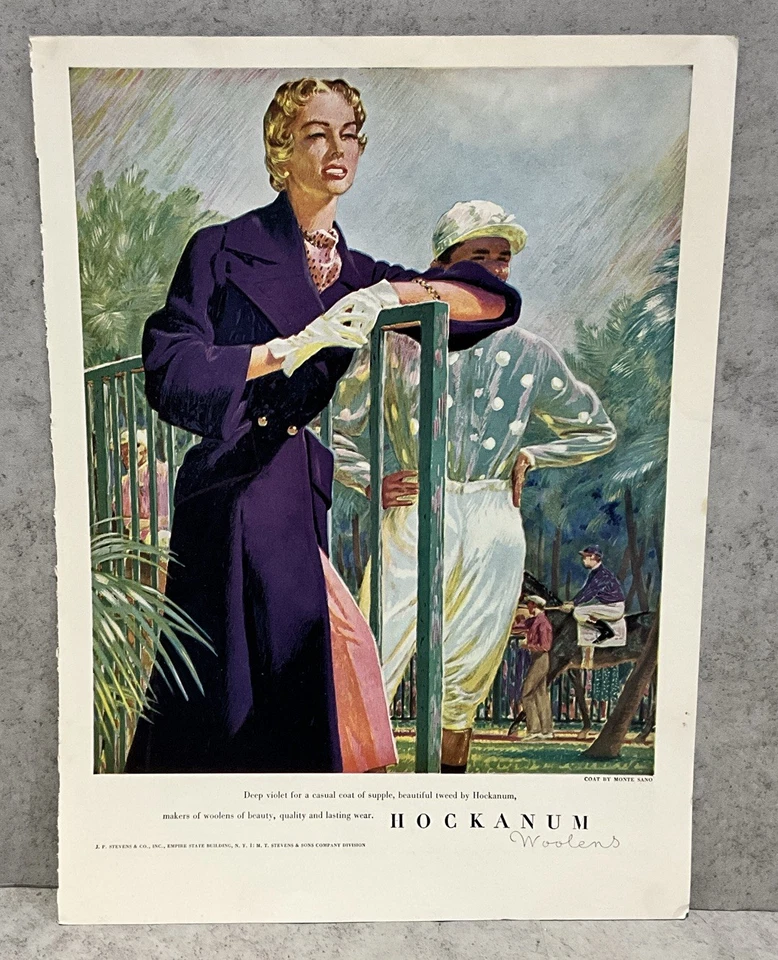 Hockanum Lana Mujer en Abrigo Púrpura 1950 Revista Publicidad Impresa Foto 1 de 1