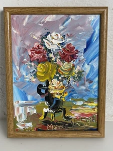 Dipinto originale olio firmato FIORI di Morris Katz Bold Impasto 1999 9x12 - Foto 1 di 10