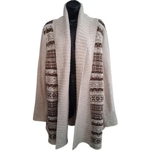 St. Johns Bay Cozy Cream and Brown Knit Cardigan 2X Casual Patterned Classic - Picture 1 of 12