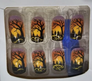 Halloween Fliegende Fledermäuse Baum Pressnägel Fingernägel orange und schwarz wiederverwendbar - Bild 1 von 6