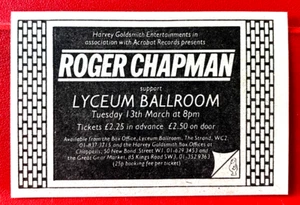 Roger Chapman Lyceum London Vintage ORIG 1979 Press/Mag ADVERT 3.5"x 2.5" - Picture 1 of 3