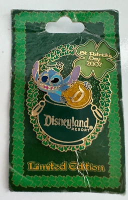 Prendedor Disney 52452 DLR Día de San Patricio 2007 Stitch Pot Of Gold Disneyland LE 750 Foto 1 de 2