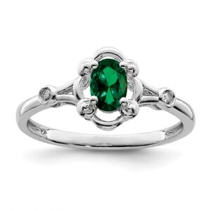 925 Sterling Silver Emerald and Diamond Engagement Ring for Womens 1.44g