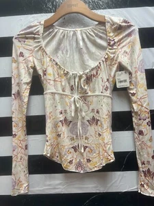 Women NWT "Free People" ivory w/multicolor. Long sleeve pullover top. Size XS - Picture 1 of 1
