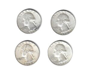 (4)  1964 Washington Quarters 90% Silver $1 Face Value Circulated