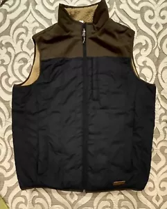 Men’s Free Country Sherpa Lined Quilted Vest Navy With Brown Size M 38-40 - Picture 1 of 3