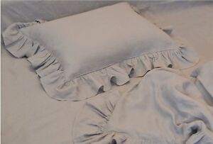 100% Linen Ruffled Pillowcase Bed Pillows Cover Sham with ruffle