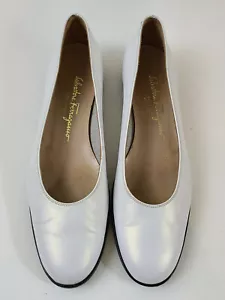 Salvatore Ferragamo White Pump Shoe Size 10 US 4A 12480 E16 Slip on - Picture 1 of 10