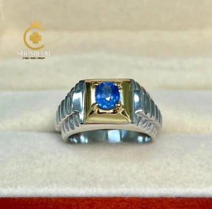 " Blauer Saphir Ring - Handarbeit 925 Sterling Silber Band, Unisex Design " - Bild 1 von 7