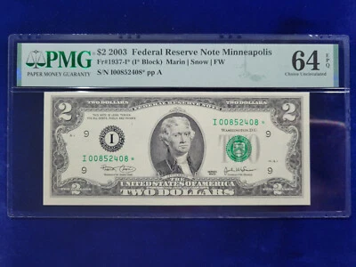 🌟 2003 $2 Fr#1937-I* Federal Reserve Star Note Birthday 8/24/1985 PMG 64 EPQ - Image 1 of 2