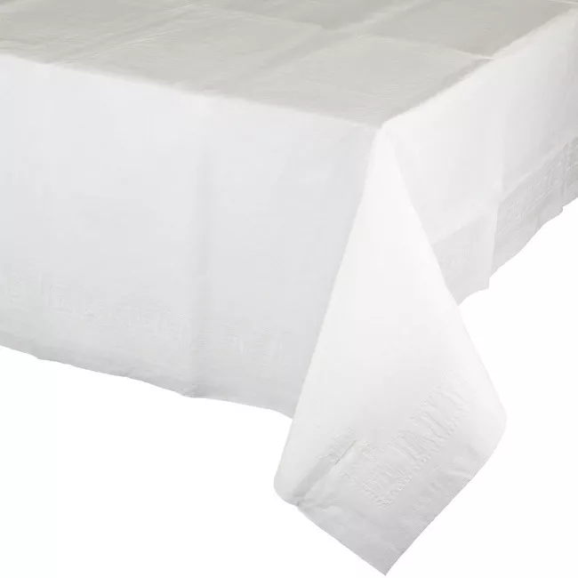White 2/Ply Paper-Poly Banquet Tablecloth 54" x 108" Supplies Tableware Decor - Image 1 of 1