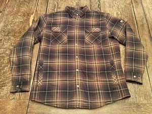 KUHL men's L large brown & black Plaid Fleece Lined snap up shirt jacket Shacket - Picture 1 of 8