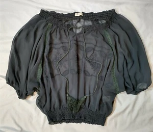 Blvd Blouse Gray Kimono Sleeve Sheer Shirt Womens Size Large Cute! - Picture 1 of 7