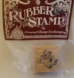 NEW Vtg 1986 PSX Teddy Bear Wood Mounted Rubber Stamp  C-772 Personal Exchange