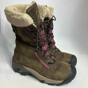 Keen Hoodoo high lace up boots brown leather Sherpa lined womens size 8.5 winter - Picture 1 of 16