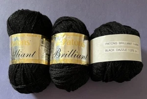 Patons BRILLIANT Yarn BLACK DAZZLE #4940 Black Matellic, 2 Full Skeins 1 Partial - Picture 1 of 7