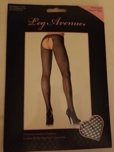 LEG AVENUE BLACK FISHNET CROTCHLESS PANTYHOSE STYLE #1404Q QUEEN PLUS SIZE - Picture 1 of 7