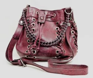 Patricia Nash Martina Drawstring Bucket Crossbody Bag Red Leather Grommet - Bild 1 von 9