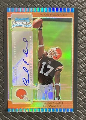 BRAYLON EDWARDS 2005 Bowman Chrome Bronze Refractor Rookie Auto SSP /50 Michigan - Image 1 of 2