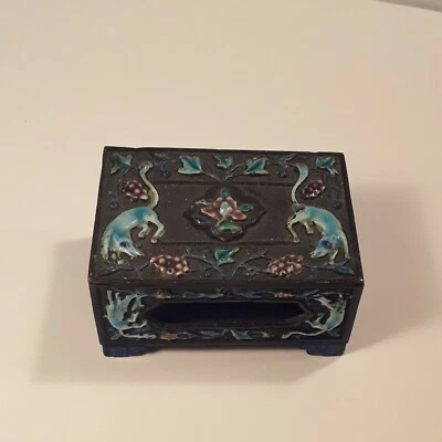 Antiguo soporte de caja de fósforos de esmalte chino para fósforos caja fuerte Foto 1 de 4