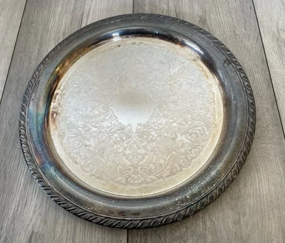 Винтажный круглый поднос Oneida 12 дюймов серебряная посуда сделано в США ретро - Изображение 1 из 4