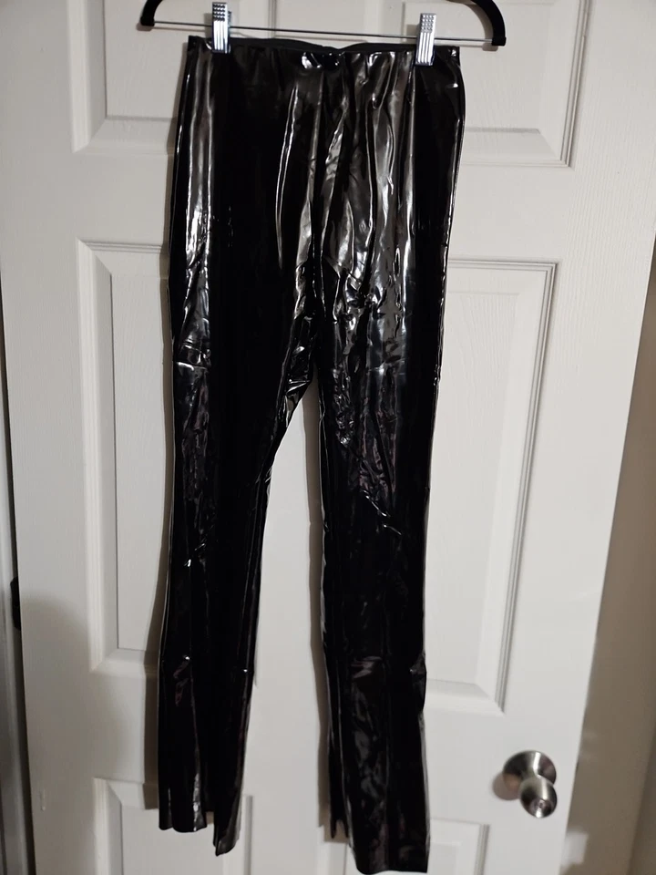 Leggings acampanados de charol sintético para mujer - negros - pequeños Foto 1 de 1