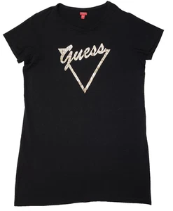 GUESS Women Black T-Shirt Dress Glitter Golden Logo Short Sleeves Size XL - Picture 1 of 10