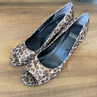Stuart Weitzman Klinda Peep Toe Pumps, Animal Print Stacked Wedge Size 8 M - Image 1 of 4