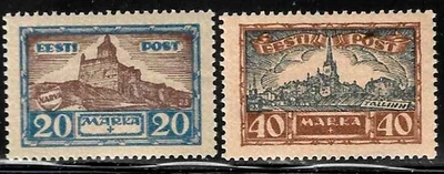 "Эстония марки 1927 SC# B18, B19 ""Нарвская крепость, вид на Таллинн"" полупочтовые" - Изображение 1 из 2