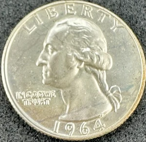 Cuarto de dólar Washington 1964-P - gema BU/AU - 90 % plata - Philadelphia Mint - Imagen 1 de 2
